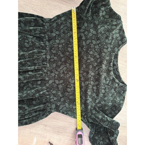 Vtg LL Bean Velour Dress Maxi Holly Print Christmas Cottagecore Whimsigoth L - Picture 7 of 9